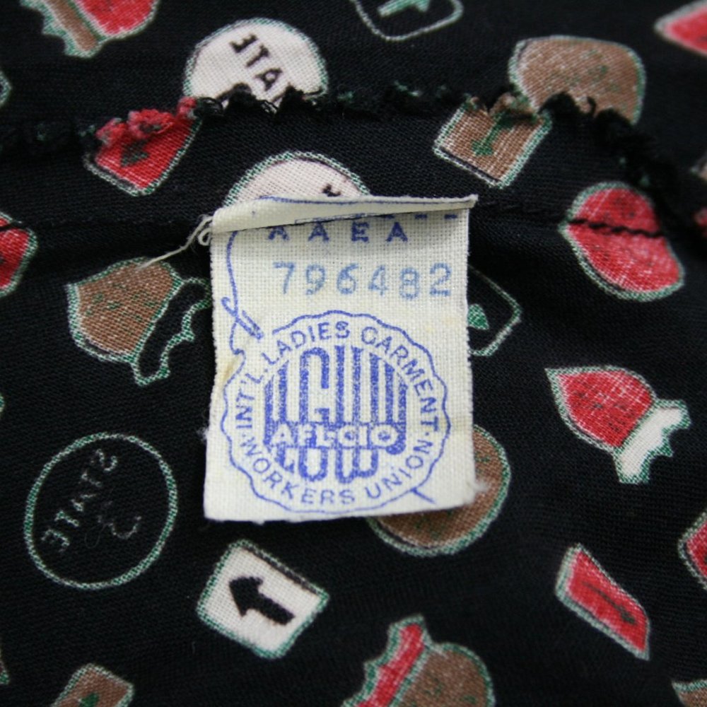 Vintage 50's Susan Ross Black Cotton Road Sign Midi Dress w/ Belt SZ S EUC - Picture 8 of 8